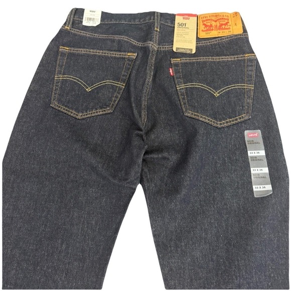 Levis 501 Jeans Original Straight Leg Button Fly 100% Cotton Dark Wash W33X36L - Picture 10 of 16